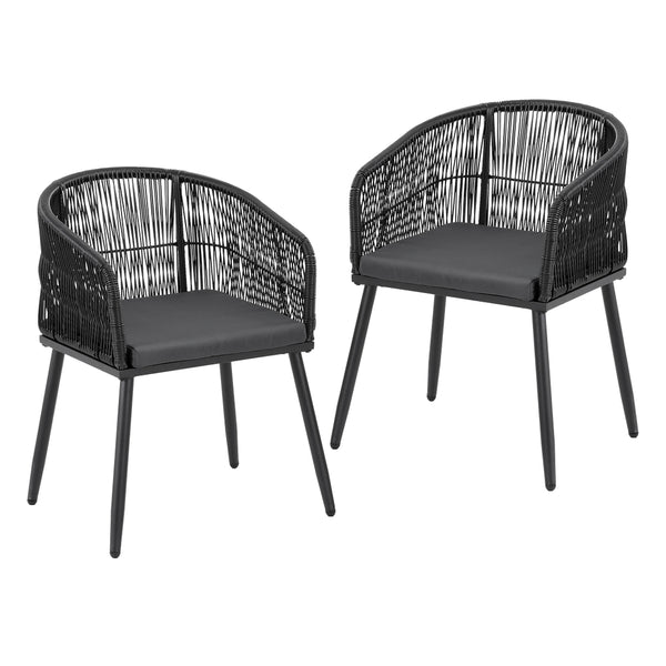 Gardeon 2PC Outdoor Dining Chairs Wicker Chair Patio Furniture Garden Steel Black Awezingly