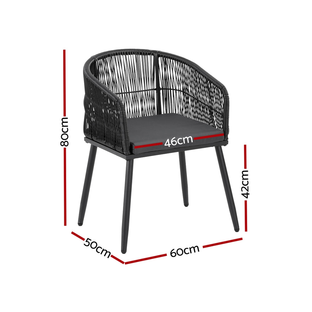 Gardeon 2PC Outdoor Dining Chairs Wicker Chair Patio Furniture Garden Steel Black Awezingly