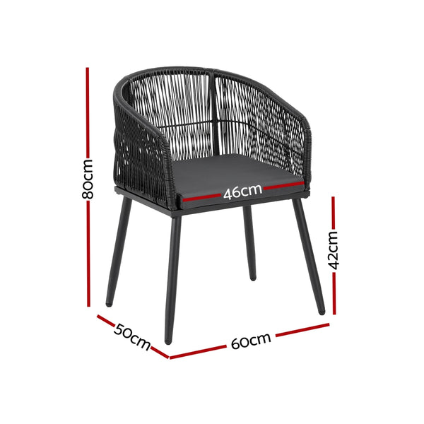 Gardeon 2PC Outdoor Dining Chairs Wicker Chair Patio Furniture Garden Steel Black Awezingly