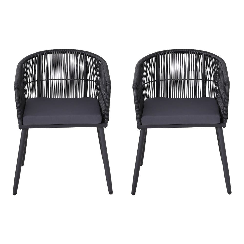 Gardeon 2PC Outdoor Dining Chairs Wicker Chair Patio Furniture Garden Steel Black Awezingly