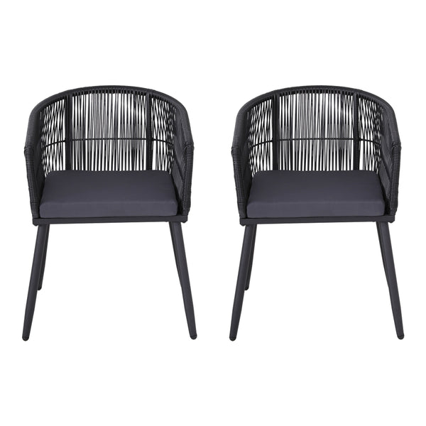 Gardeon 2PC Outdoor Dining Chairs Wicker Chair Patio Furniture Garden Steel Black Awezingly