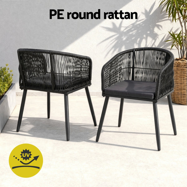 Gardeon 2PC Outdoor Dining Chairs Wicker Chair Patio Furniture Garden Steel Black Awezingly