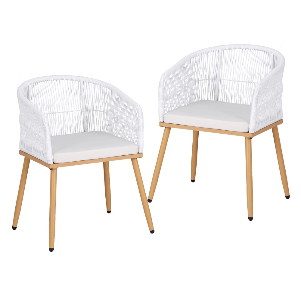 Gardeon 2PC Outdoor Dining Chairs Wicker Chair Patio Furniture Garden Steel White Awezingly