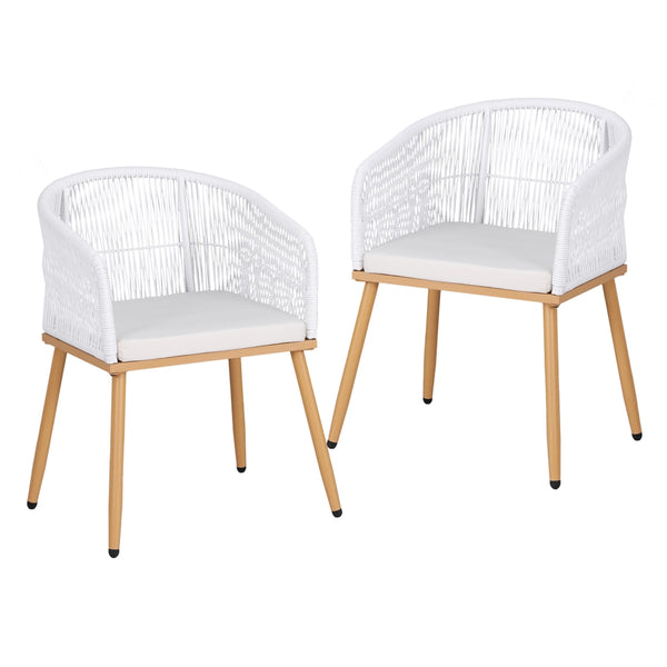 Gardeon 2PC Outdoor Dining Chairs Wicker Chair Patio Furniture Garden Steel White Awezingly