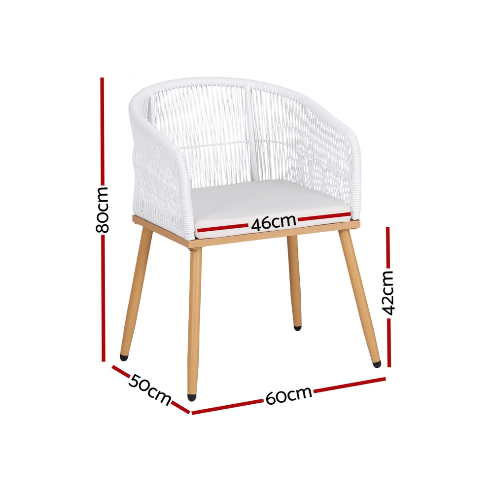Gardeon 2PC Outdoor Dining Chairs Wicker Chair Patio Furniture Garden Steel White Awezingly