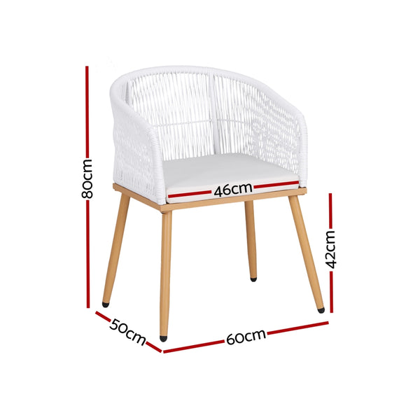 Gardeon 2PC Outdoor Dining Chairs Wicker Chair Patio Furniture Garden Steel White Awezingly