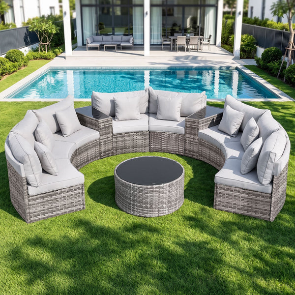 Gardeon 8 Seater Outdoor Sofa Set 11PCS Table Chair Set Garden Rattan Furniture Awezingly