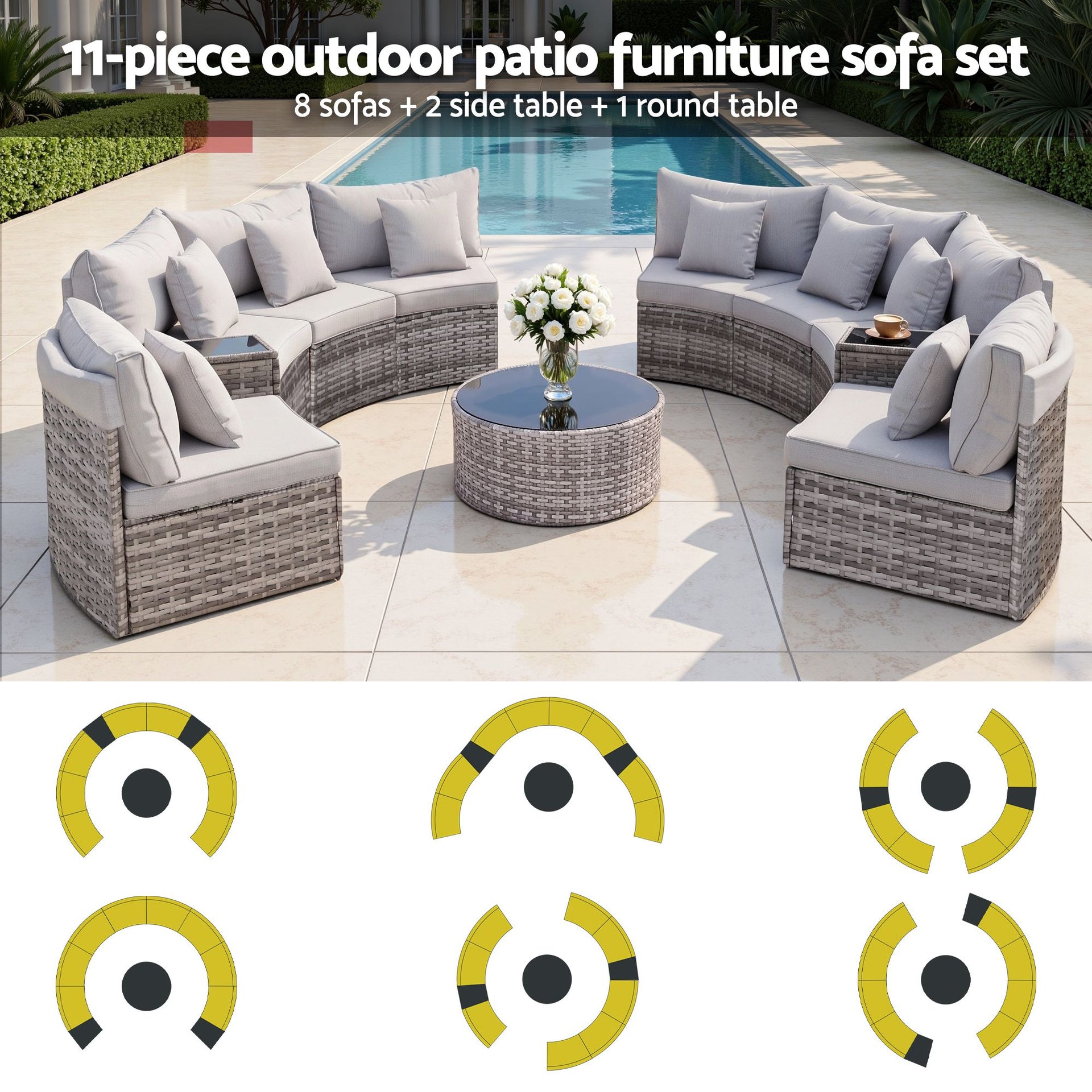 Gardeon 8 Seater Outdoor Sofa Set 11PCS Table Chair Set Garden Rattan Furniture Awezingly