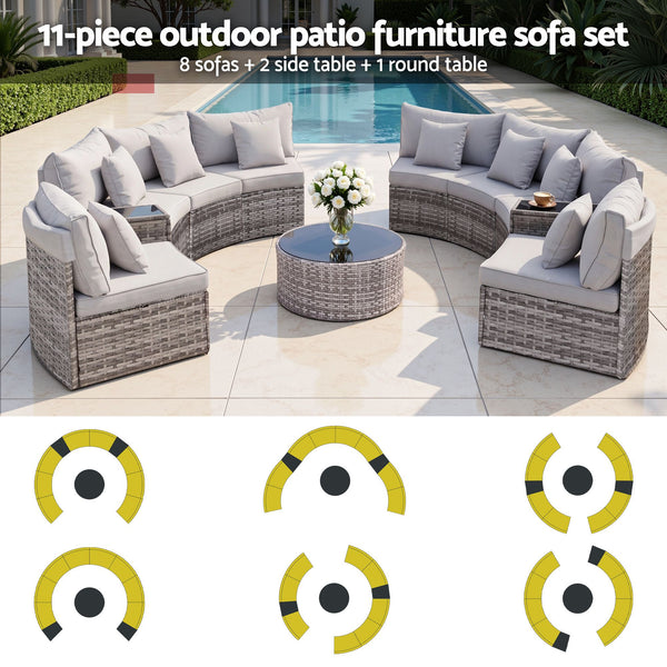 Gardeon 8 Seater Outdoor Sofa Set 11PCS Table Chair Set Garden Rattan Furniture Awezingly