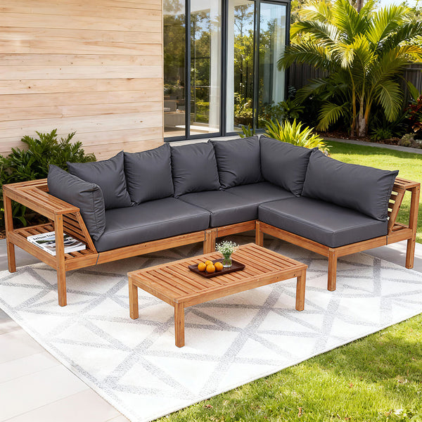 Gardeon 4 Pieces Outdoor Sofa Set 5-Seater Wooden Bench with Built-in Side Table Gardeon