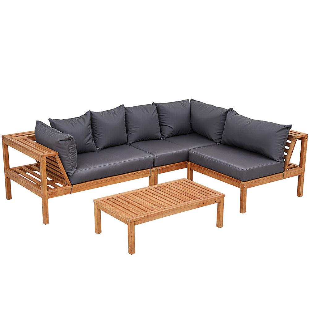 Gardeon 4 Pieces Outdoor Sofa Set 5-Seater Wooden Bench with Built-in Side Table Gardeon