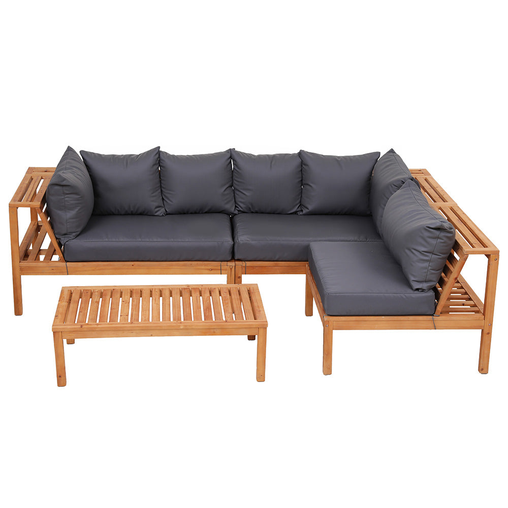 Gardeon 4 Pieces Outdoor Sofa Set 5-Seater Wooden Bench with Built-in Side Table Gardeon