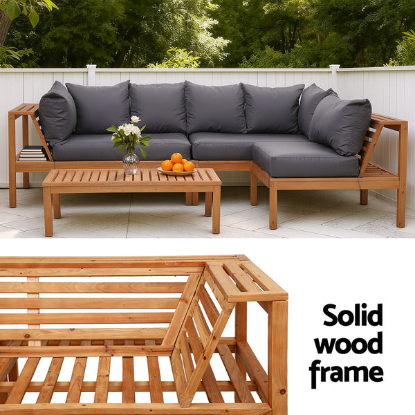 Gardeon 4 Pieces Outdoor Sofa Set 5-Seater Wooden Bench with Built-in Side Table Gardeon