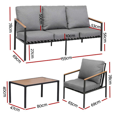 Gardeon 5 Seater Outdoor Sofa Set 4PCS Table Chair Garden Bench Patio Furniture