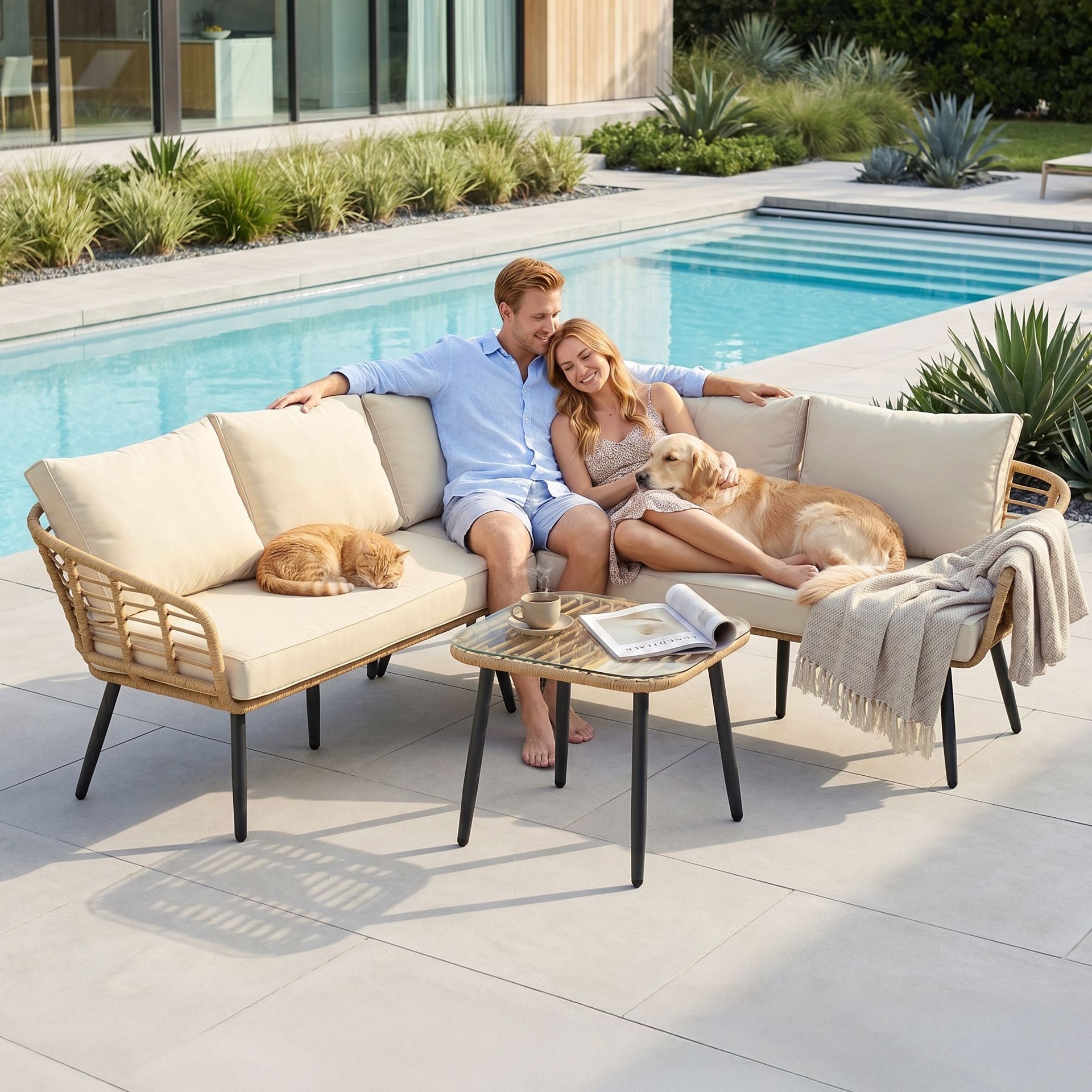 Gardeon 4-Piece Modular Outdoor Sofa Set with Cushions 5 Seater Rattan Furniture Awezingly