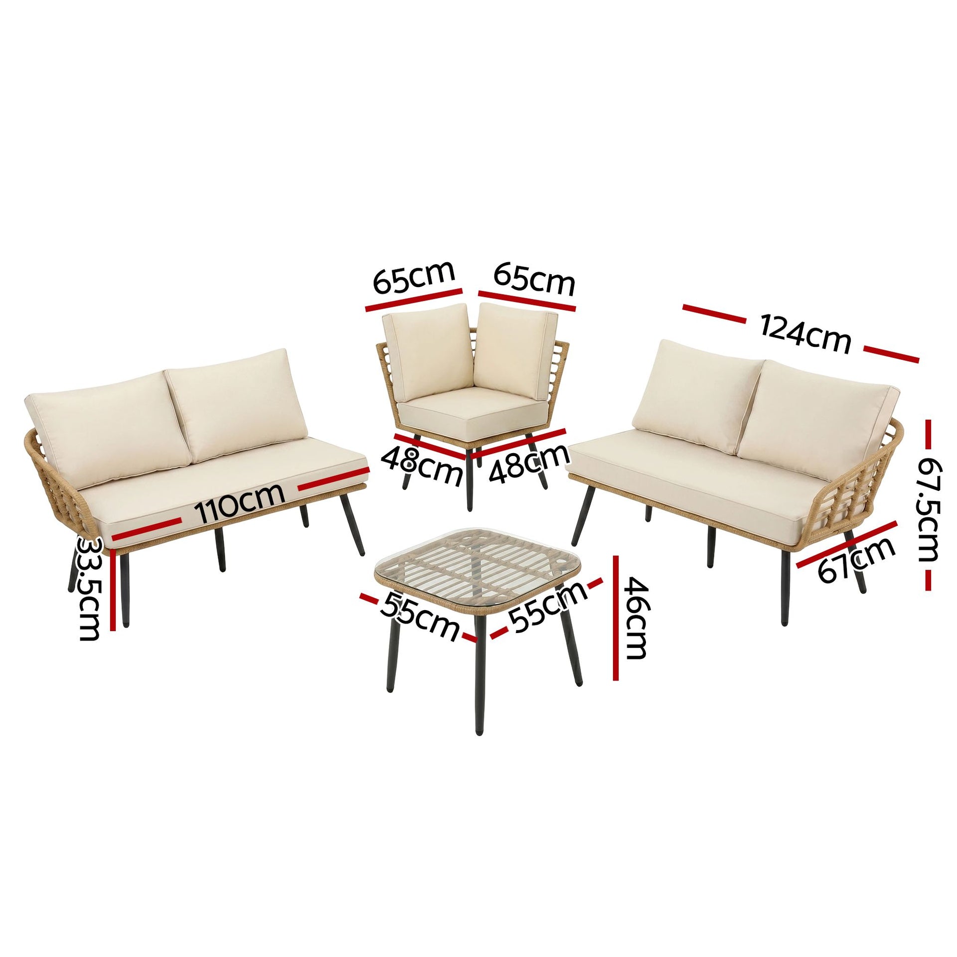 Gardeon 4-Piece Modular Outdoor Sofa Set with Cushions 5 Seater Rattan Furniture Awezingly