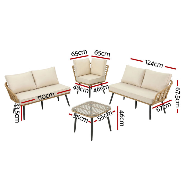 Gardeon 4-Piece Modular Outdoor Sofa Set with Cushions 5 Seater Rattan Furniture Awezingly
