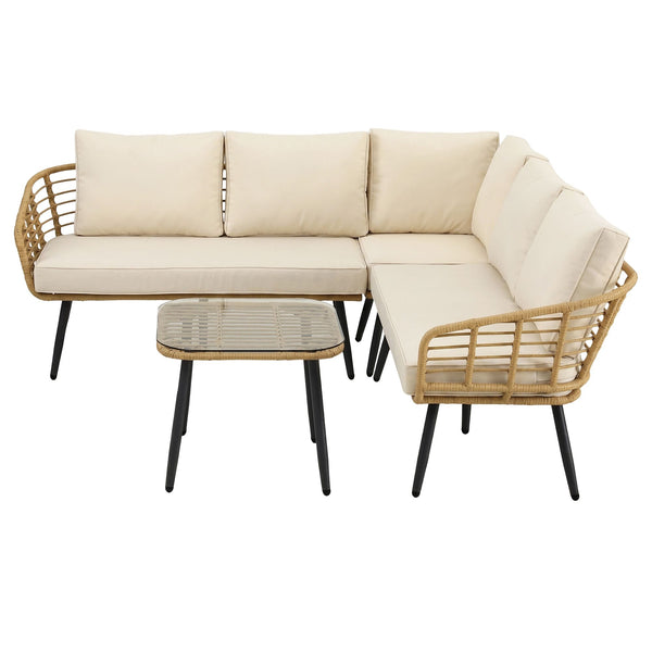 Gardeon 4-Piece Modular Outdoor Sofa Set with Cushions 5 Seater Rattan Furniture Awezingly