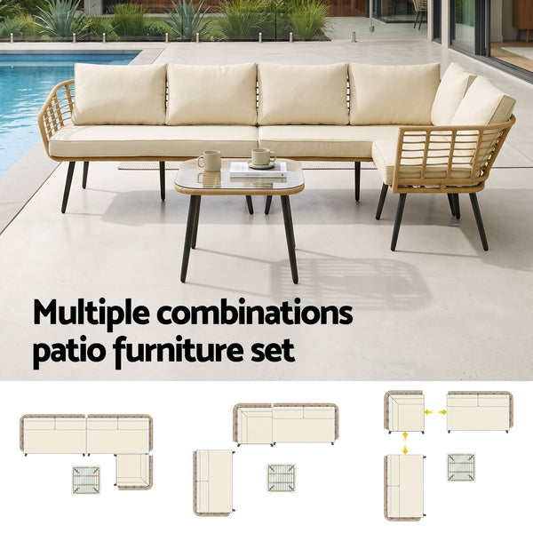 Gardeon 4-Piece Modular Outdoor Sofa Set with Cushions 5 Seater Rattan Furniture Awezingly