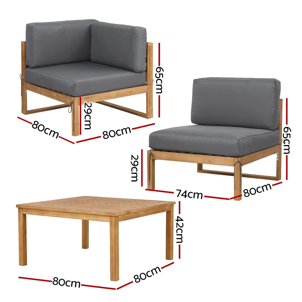 Gardeon 4-Piece Outdoor Sofa Set Wooden Couch Lounge Setting 5PCS Gardeon