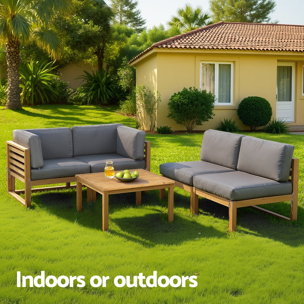 Gardeon 4-Piece Outdoor Sofa Set Wooden Couch Lounge Setting 5PCS Gardeon