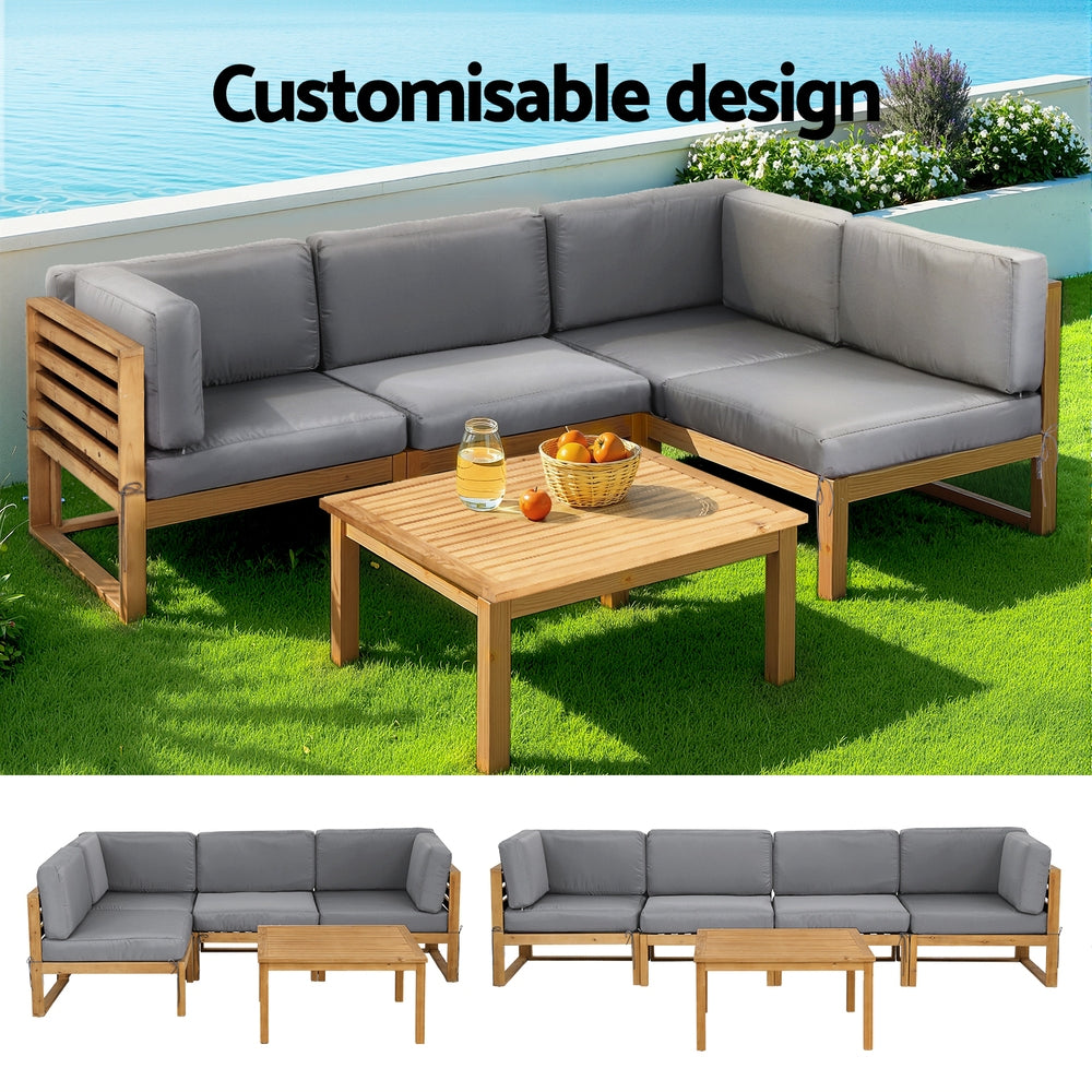 Gardeon 4-Piece Outdoor Sofa Set Wooden Couch Lounge Setting 5PCS Gardeon
