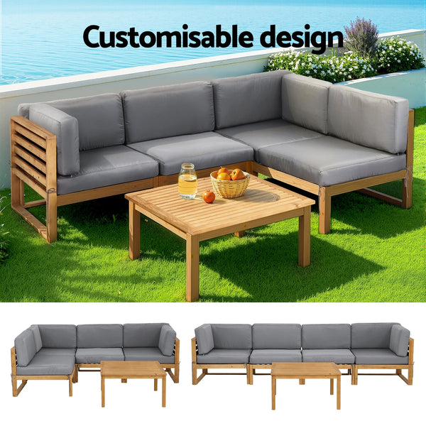 Gardeon 4-Piece Outdoor Sofa Set Wooden Couch Lounge Setting 5PCS Gardeon