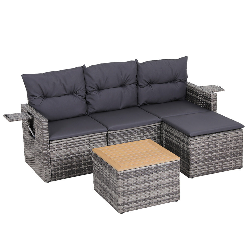 Gardeon 5 Pieces Outdoor Sofa Set 4-Seater Grey Rattan Patio Furniture Table and Chair Setting Gardeon