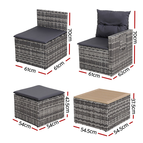 Gardeon 5 Pieces Outdoor Sofa Set 4-Seater Grey Rattan Patio Furniture Table and Chair Setting Gardeon