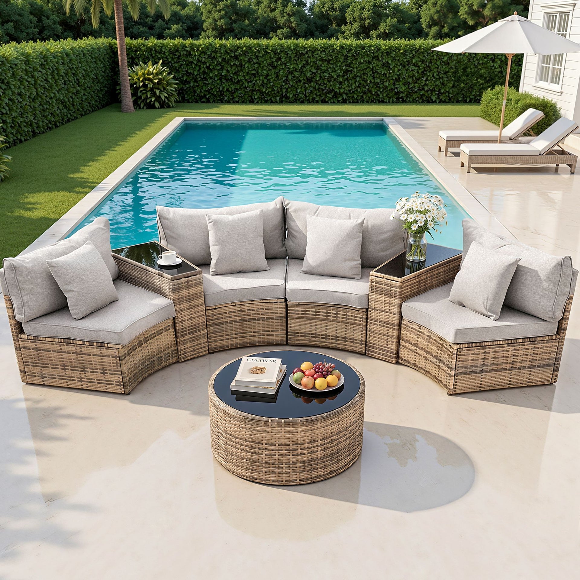 Gardeon 4 Seater Outdoor Sofa Set 7PCS Table Chair Brown Rattan Patio Furniture Awezingly