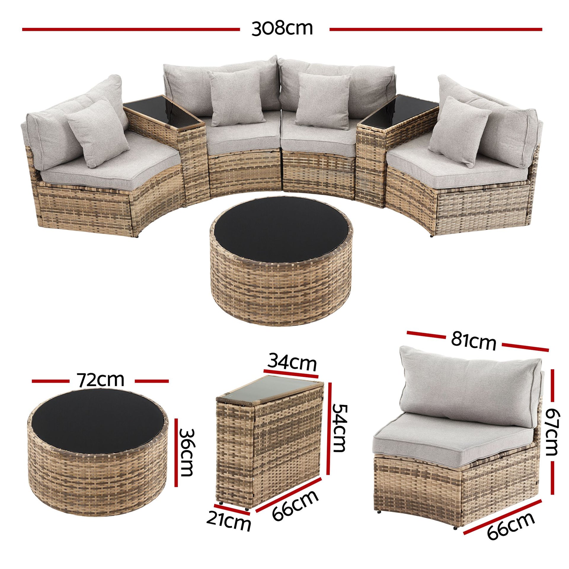 Gardeon 4 Seater Outdoor Sofa Set 7PCS Table Chair Brown Rattan Patio Furniture Awezingly