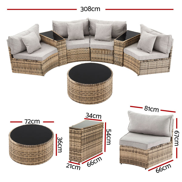 Gardeon 4 Seater Outdoor Sofa Set 7PCS Table Chair Brown Rattan Patio Furniture Awezingly