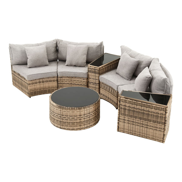 Gardeon 4 Seater Outdoor Sofa Set 7PCS Table Chair Brown Rattan Patio Furniture Awezingly
