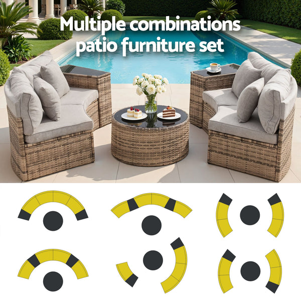 Gardeon 4 Seater Outdoor Sofa Set 7PCS Table Chair Brown Rattan Patio Furniture Awezingly