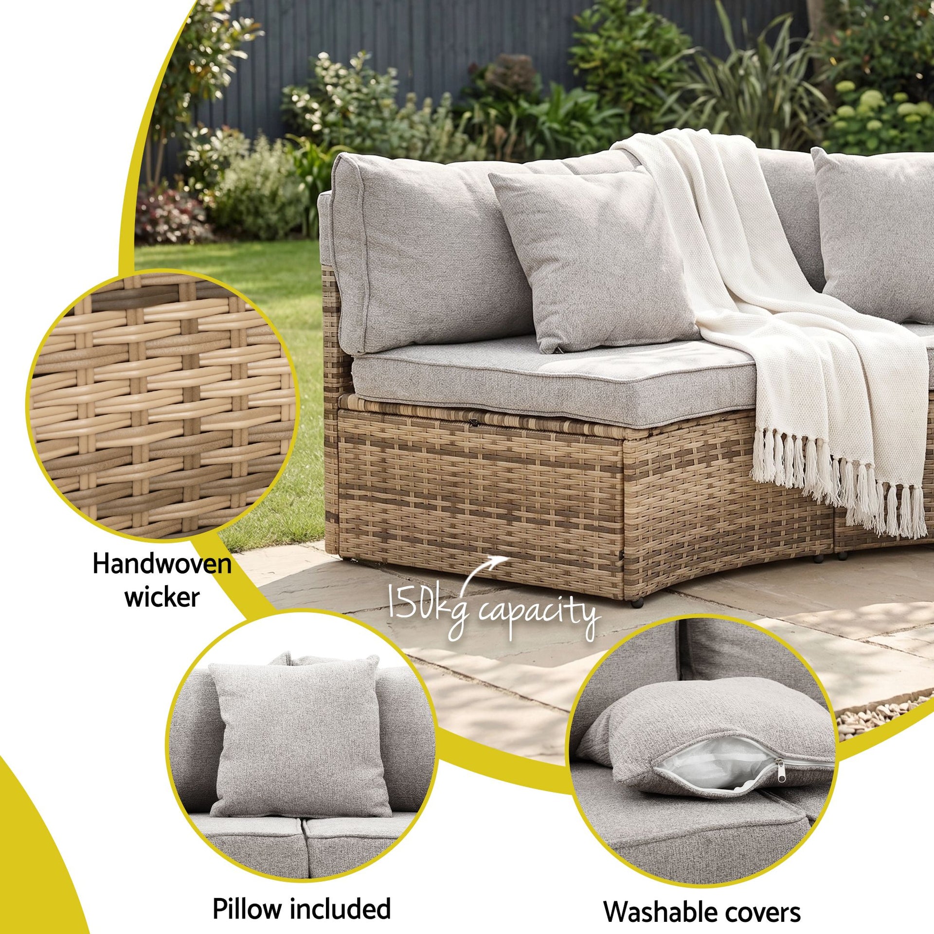 Gardeon 4 Seater Outdoor Sofa Set 7PCS Table Chair Brown Rattan Patio Furniture Awezingly