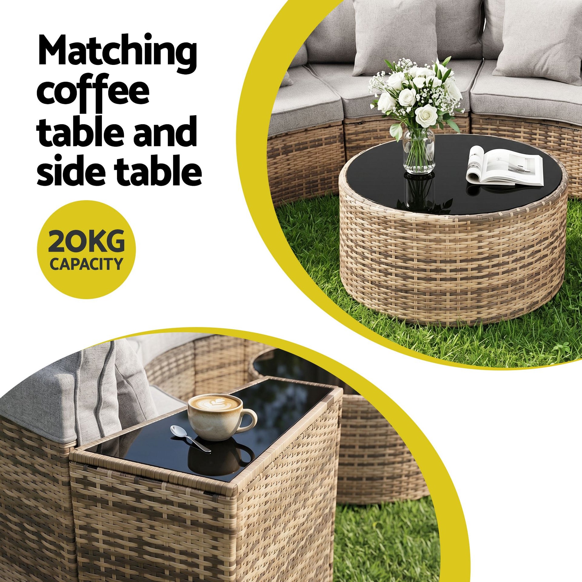 Gardeon 4 Seater Outdoor Sofa Set 7PCS Table Chair Brown Rattan Patio Furniture Awezingly