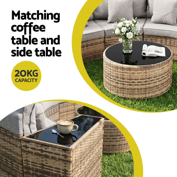 Gardeon 4 Seater Outdoor Sofa Set 7PCS Table Chair Brown Rattan Patio Furniture Awezingly