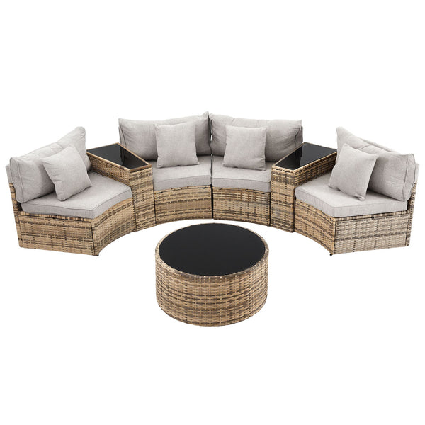Gardeon 4 Seater Outdoor Sofa Set 7PCS Table Chair Brown Rattan Patio Furniture Awezingly