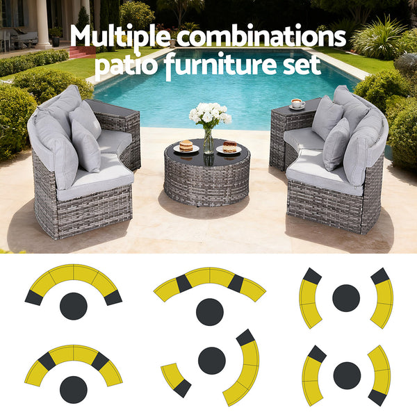 Gardeon 4 Seater Outdoor Sofa Set 7PCS Table Chair Set Garden Rattan Patio Furniture Awezingly