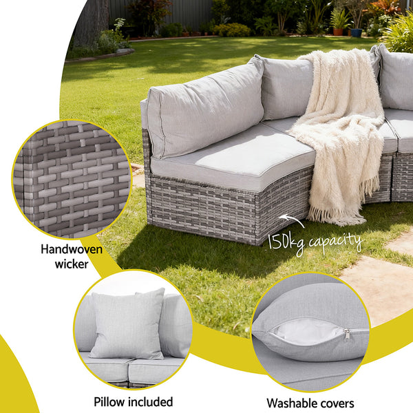 Gardeon 4 Seater Outdoor Sofa Set 7PCS Table Chair Set Garden Rattan Patio Furniture Awezingly