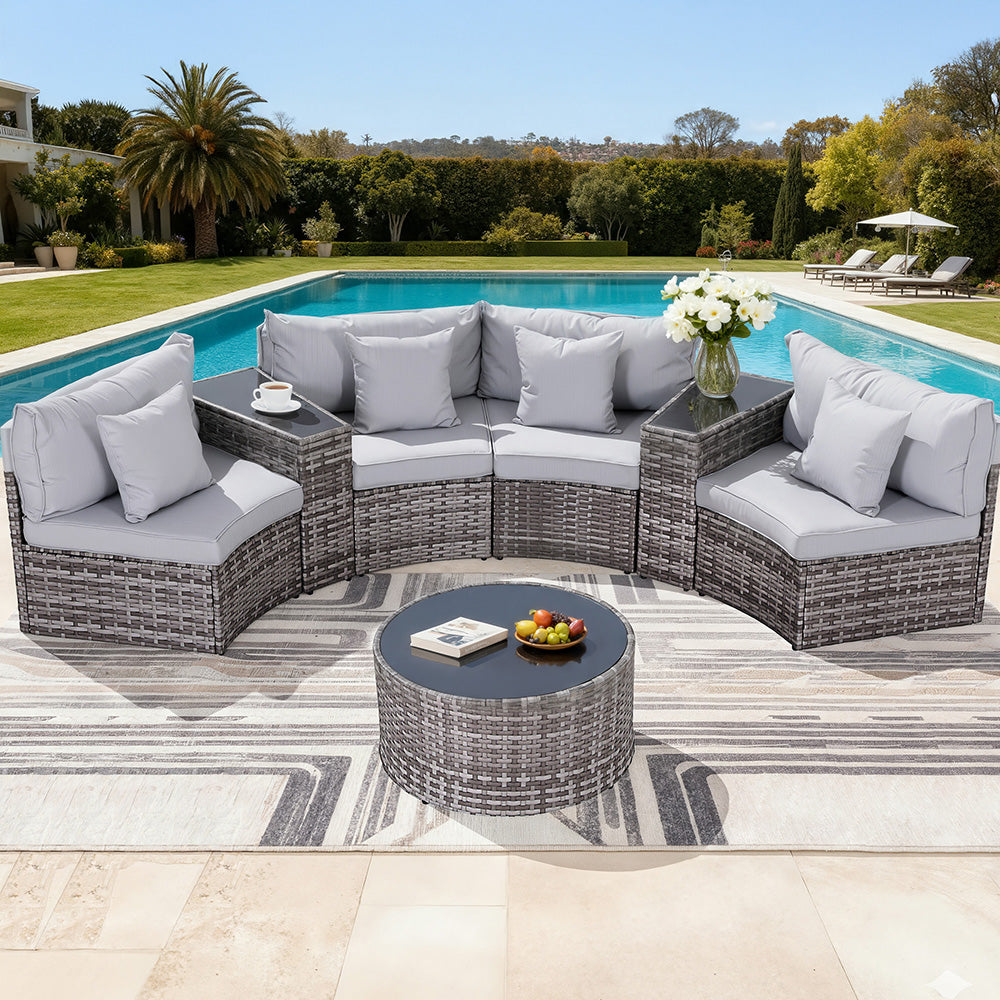 Gardeon 4 Seater Outdoor Sofa Set 7PCS Table Chair Set Garden Rattan Patio Furniture Awezingly