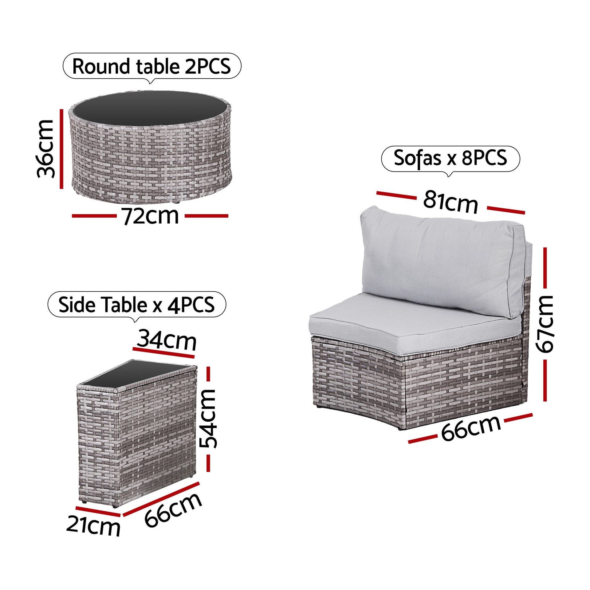 Gardeon 8 Seater Outdoor Sofa Set 14PCS Table Chair Set Rattan Patio Furniture Awezingly
