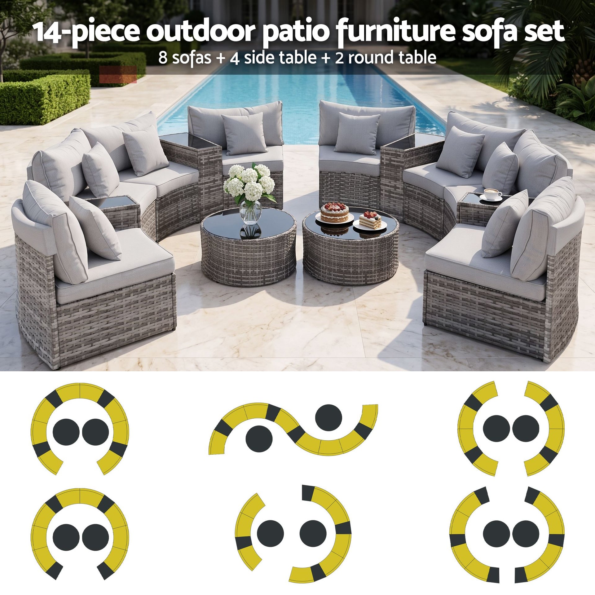Gardeon 8 Seater Outdoor Sofa Set 14PCS Table Chair Set Rattan Patio Furniture Awezingly