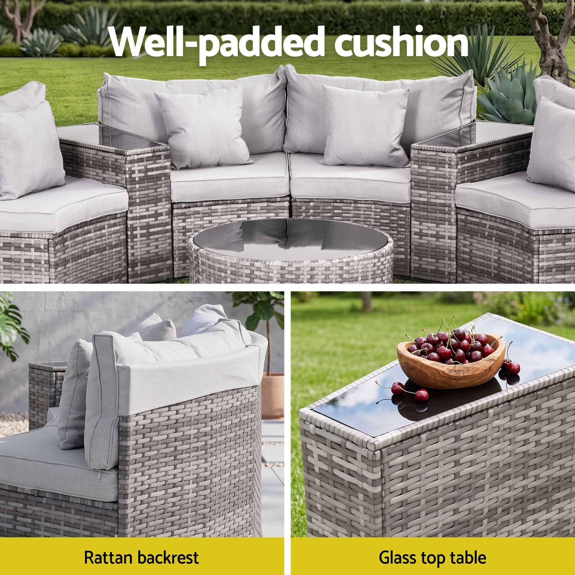Gardeon 8 Seater Outdoor Sofa Set 14PCS Table Chair Set Rattan Patio Furniture Awezingly