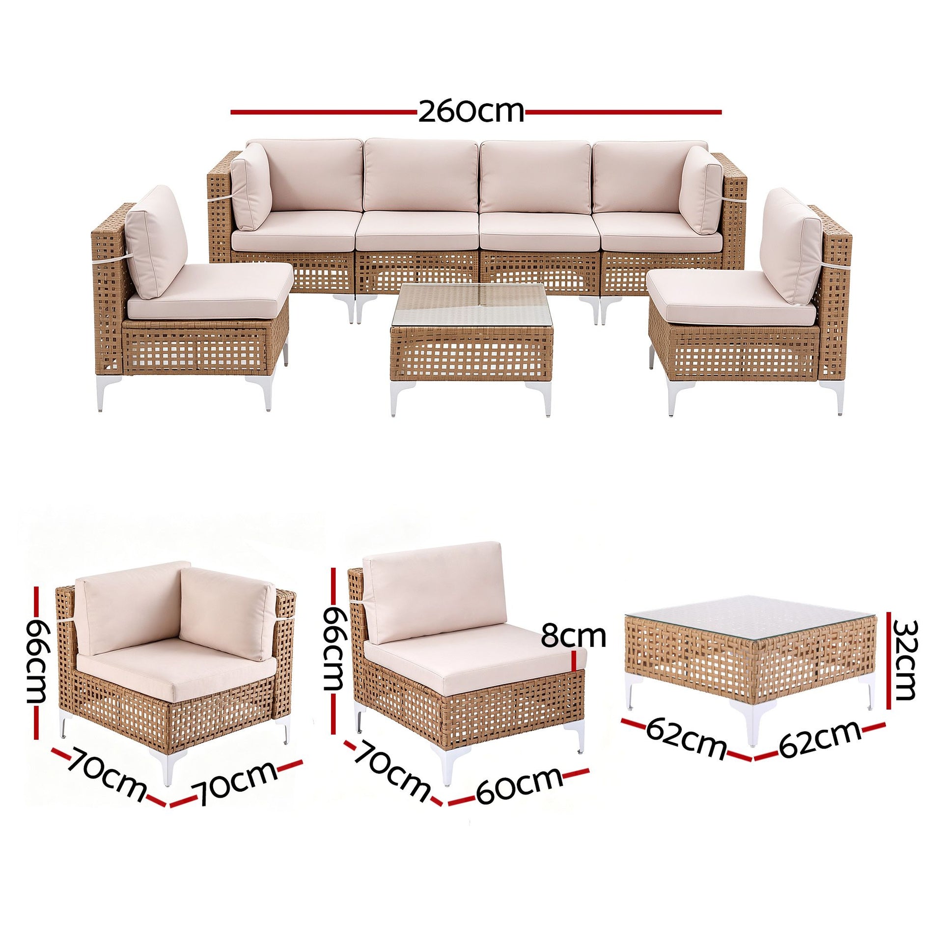 Gardeon 6 Seater Outdoor Sofa Set 7PCS Table Chair Set Garden Rattan Patio Furniture Gardeon