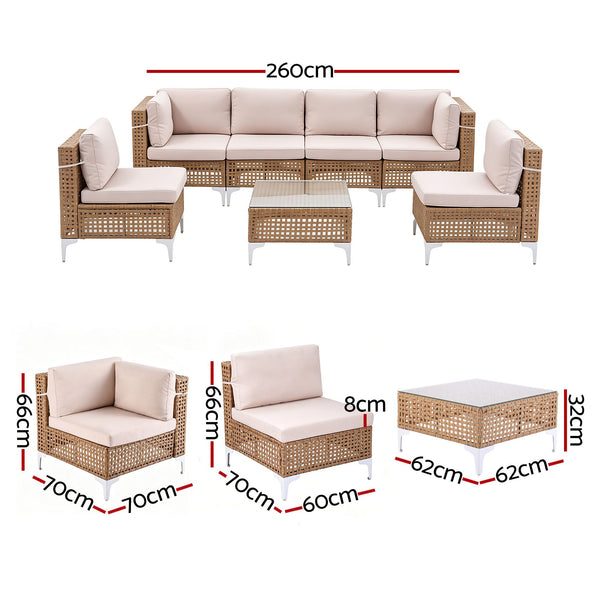 Gardeon 6 Seater Outdoor Sofa Set 7PCS Table Chair Set Garden Rattan Patio Furniture Gardeon