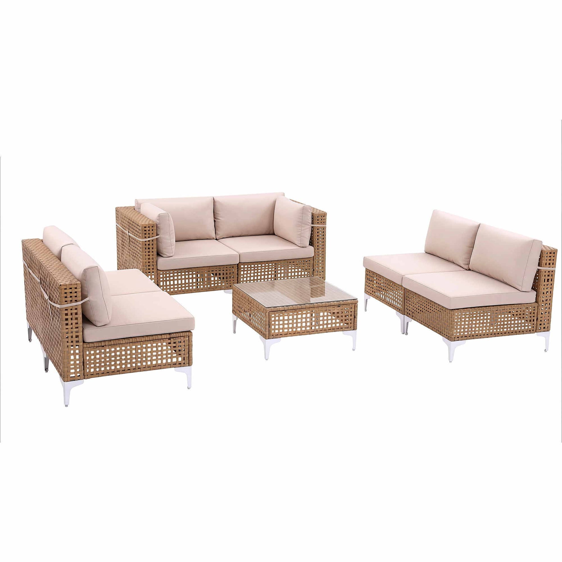 Gardeon 6 Seater Outdoor Sofa Set 7PCS Table Chair Set Garden Rattan Patio Furniture Gardeon