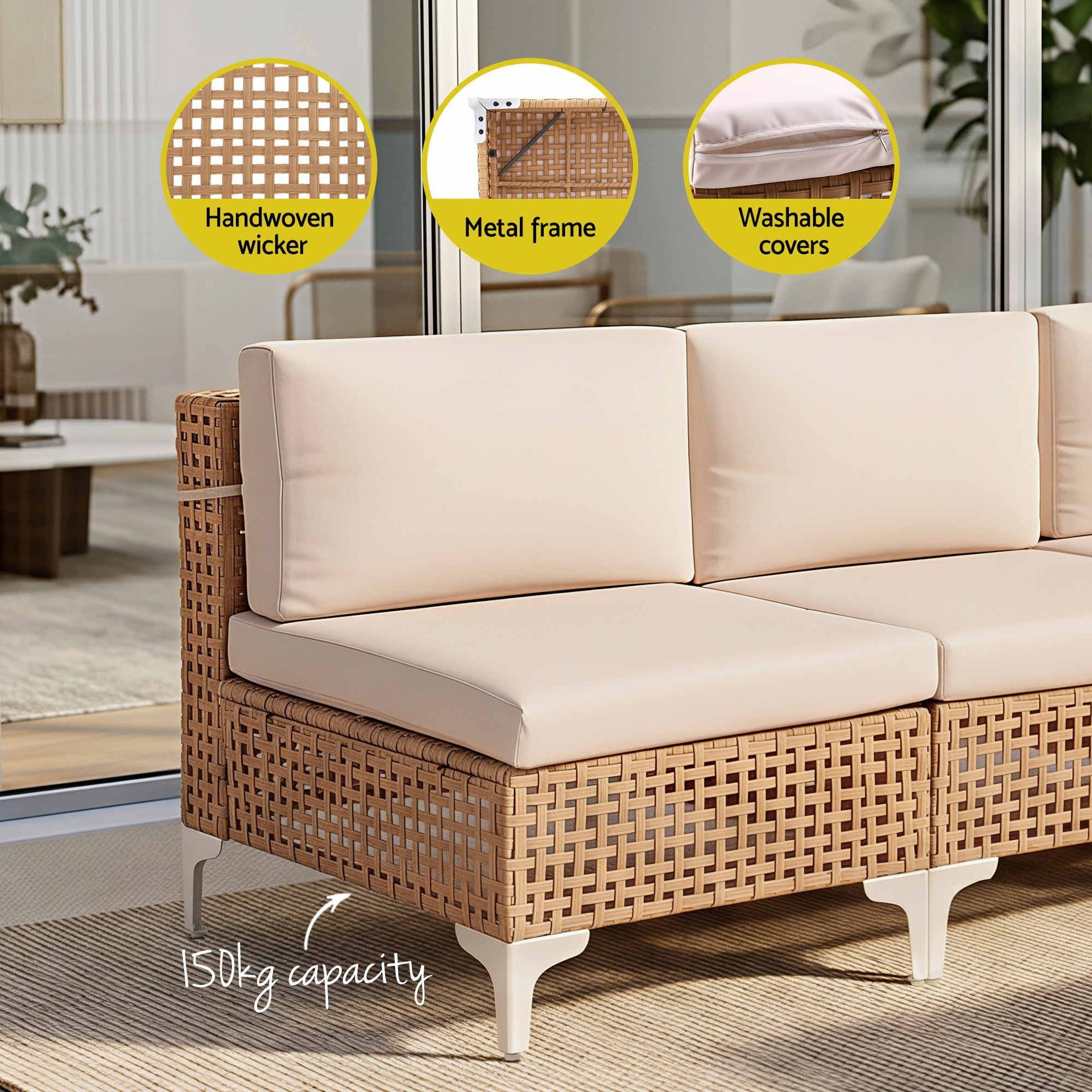 Gardeon 6 Seater Outdoor Sofa Set 7PCS Table Chair Set Garden Rattan Patio Furniture Gardeon