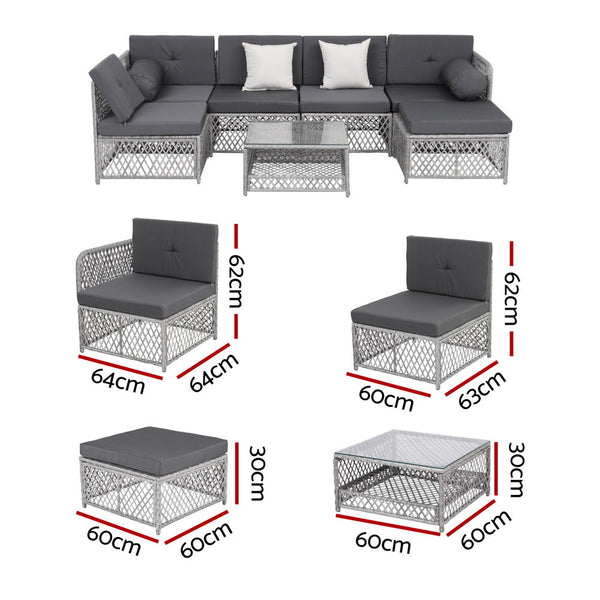 Gardeon 6 Seater Outdoor Sofa Set 7PCS Table Chair Set Garden Rattan Patio Furniture Gardeon