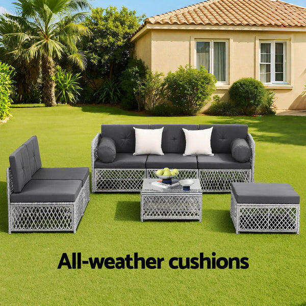 Gardeon 6 Seater Outdoor Sofa Set 7PCS Table Chair Set Garden Rattan Patio Furniture Gardeon